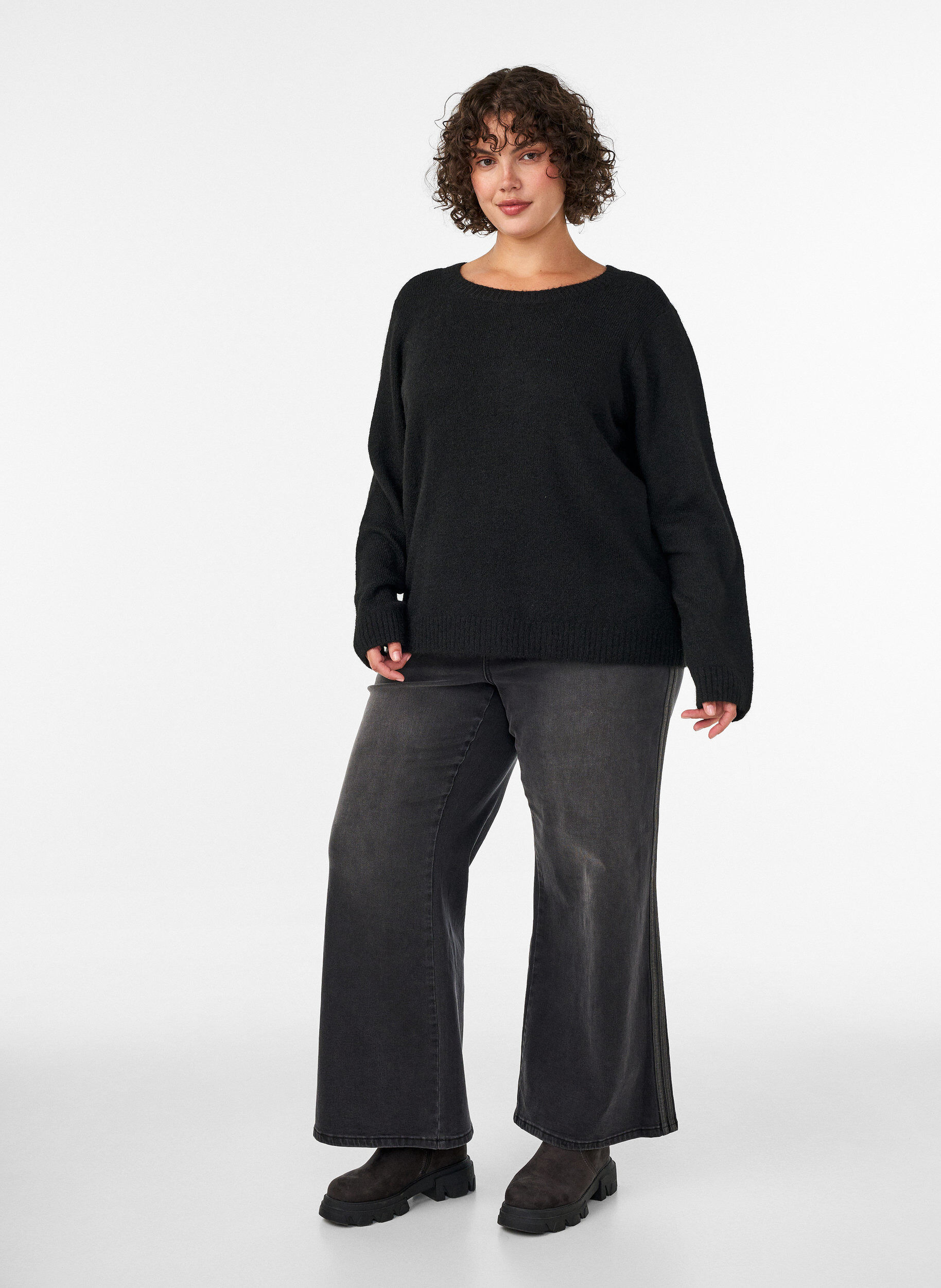 ZizziWide fit jeans med lodrette denimdetaljer, Gr&aring;, Model image number 0