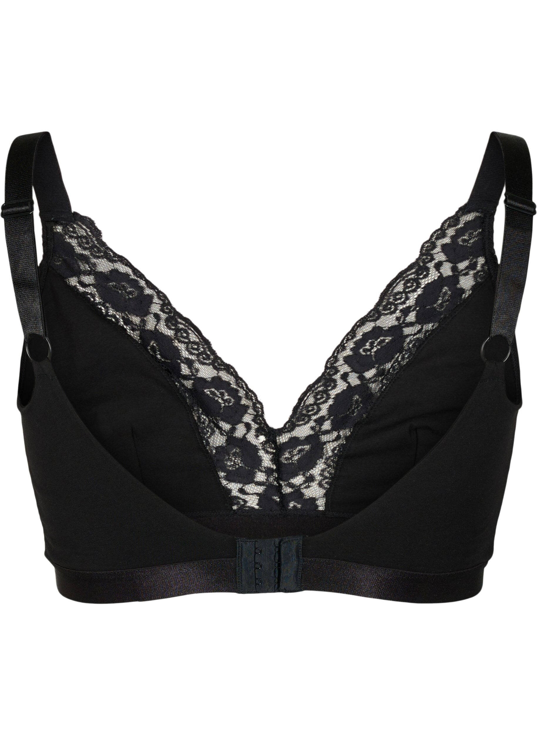 Zizzi Bralette i bomuld med blonder, Sort, Packshot image number 1