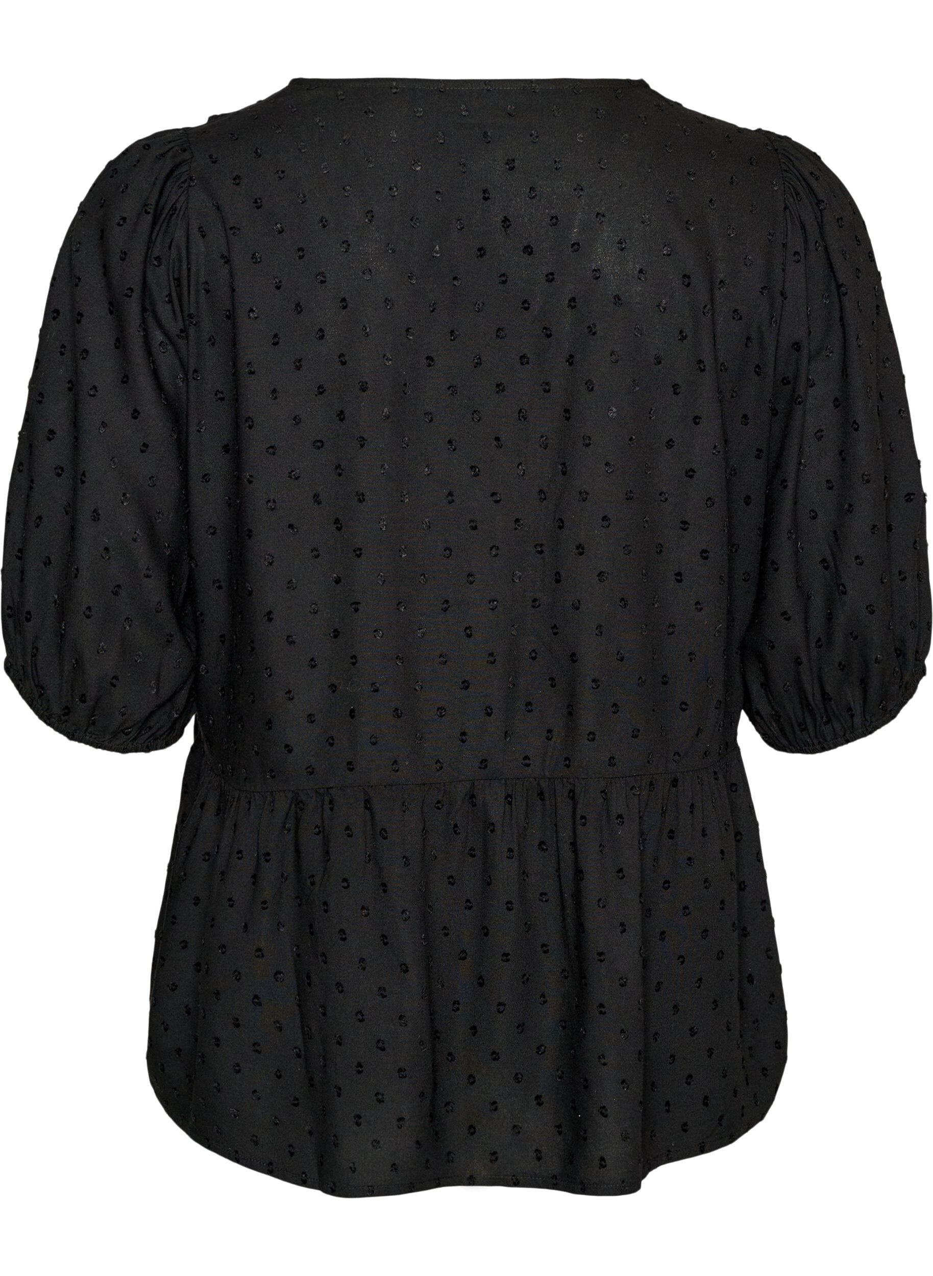ZizziBluse i viskose med prikket struktur og V-udsk&aelig;ring, Sort, Packshot image number 1