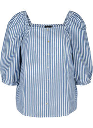 Stribet bomulds bluse med 3/4 ærmer, Bijou Blue Stripe