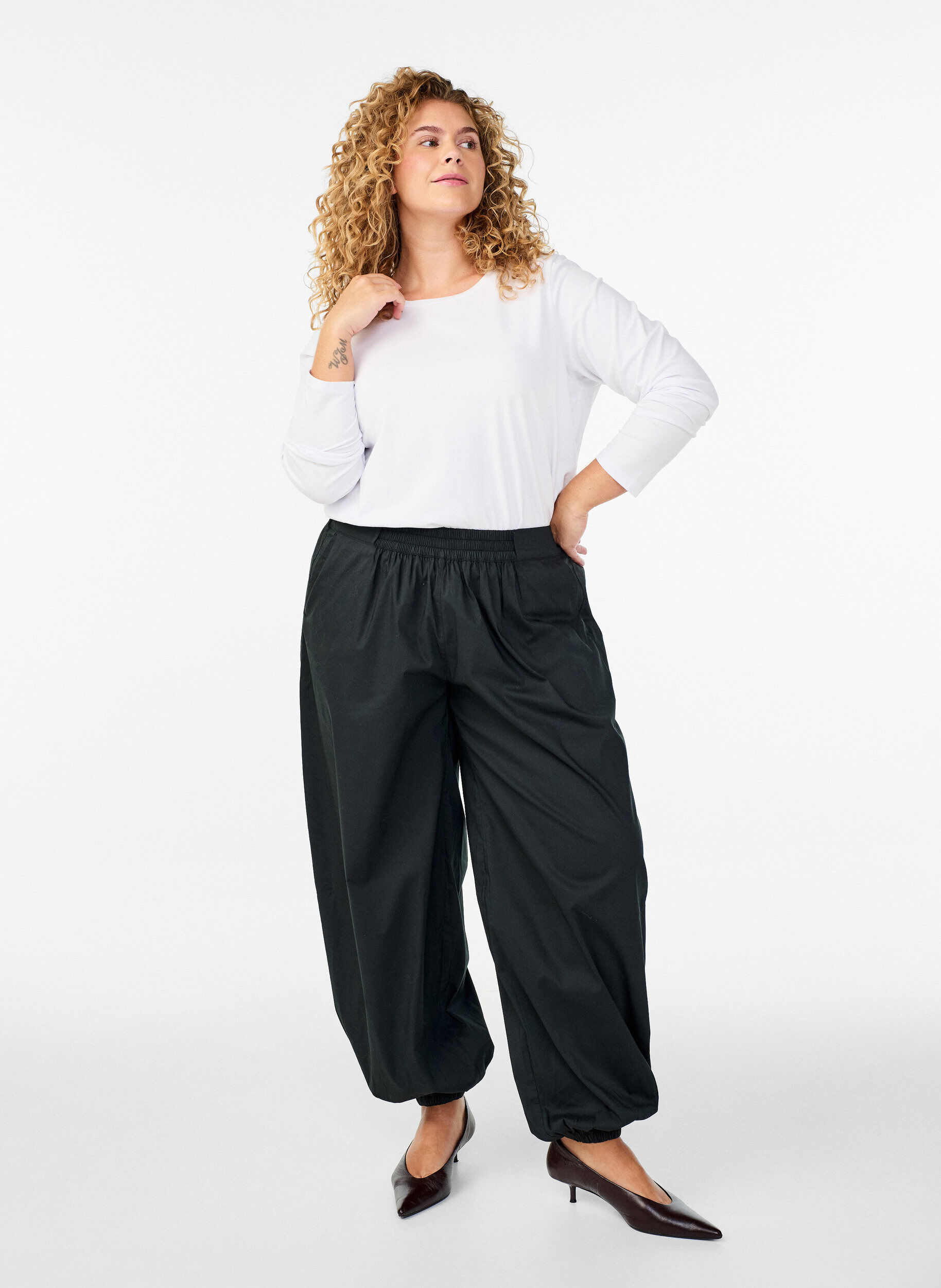 ZizziBasis jerseybluse med lange &aelig;rmer, Hvid, Model image number 1