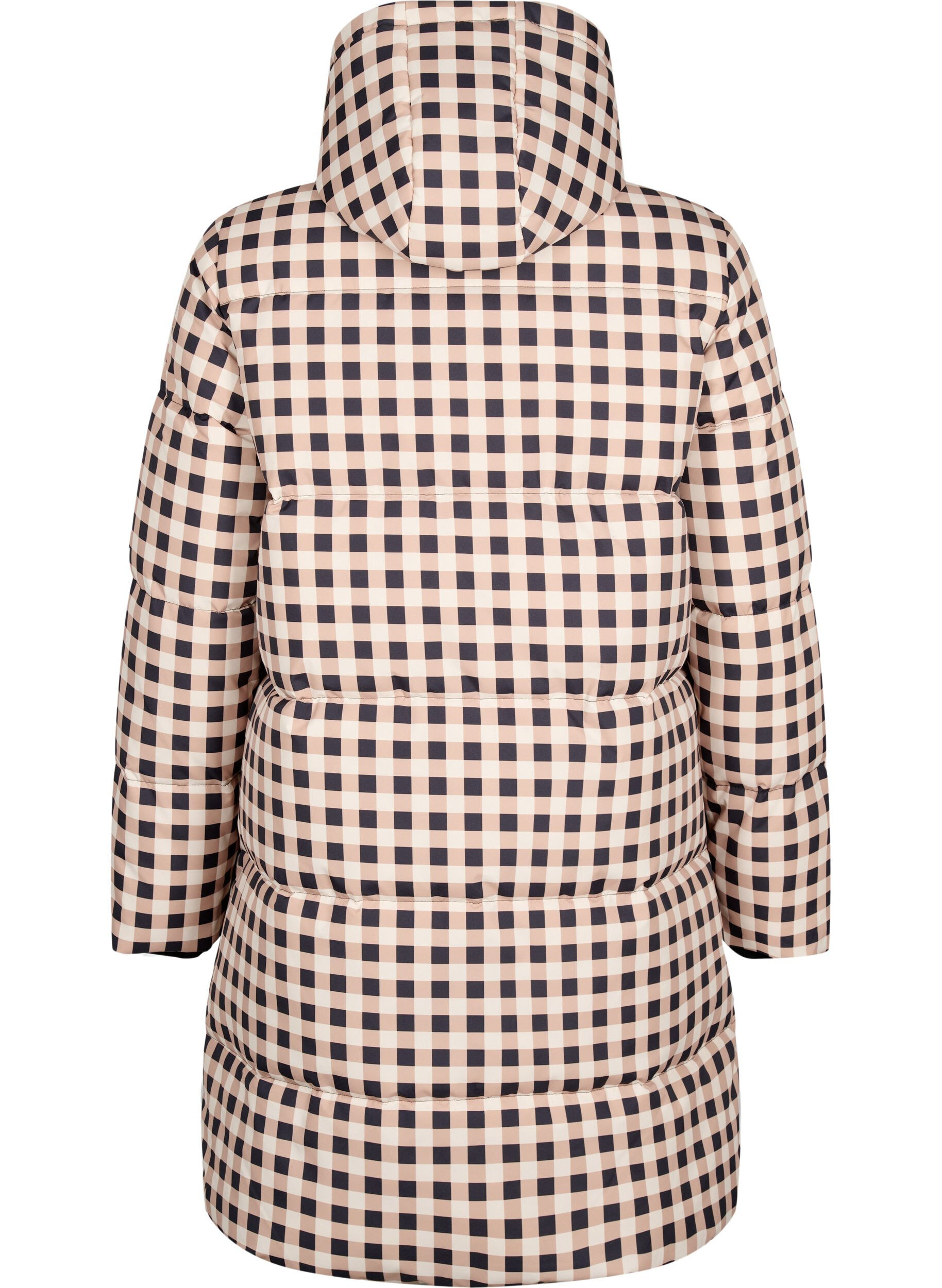 Zizzi Ternet puffer vinterjakke, Black w. Nomad Check, Packshot image number 1