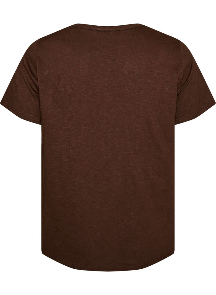 T-shirt med knapdetalje, Brun, Packshot image number 1