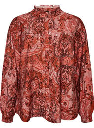 Bluse i viskose med paisleyprint og fl&aelig;ser, Orange