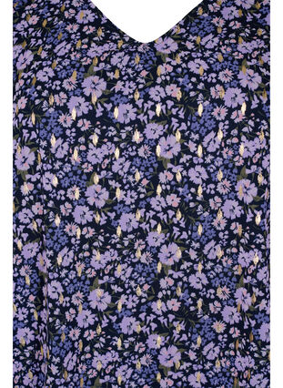 Blomstret bluse med lange ærmer og v-hals, Purple Ditzy Flower, Packshot image number 2