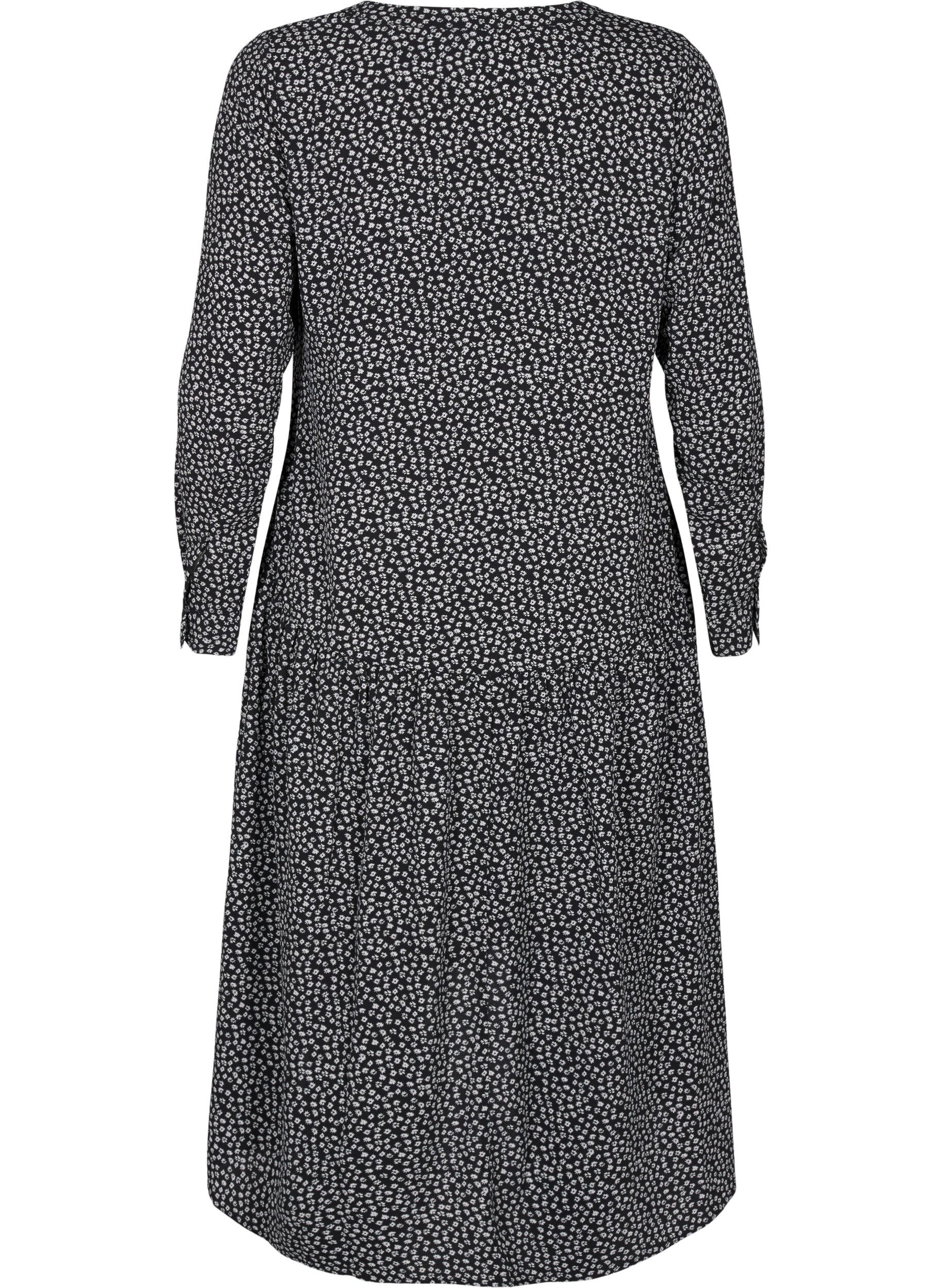 Zizzi Midikjole med lange &aelig;rmer, Black Small Flower, Packshot image number 1
