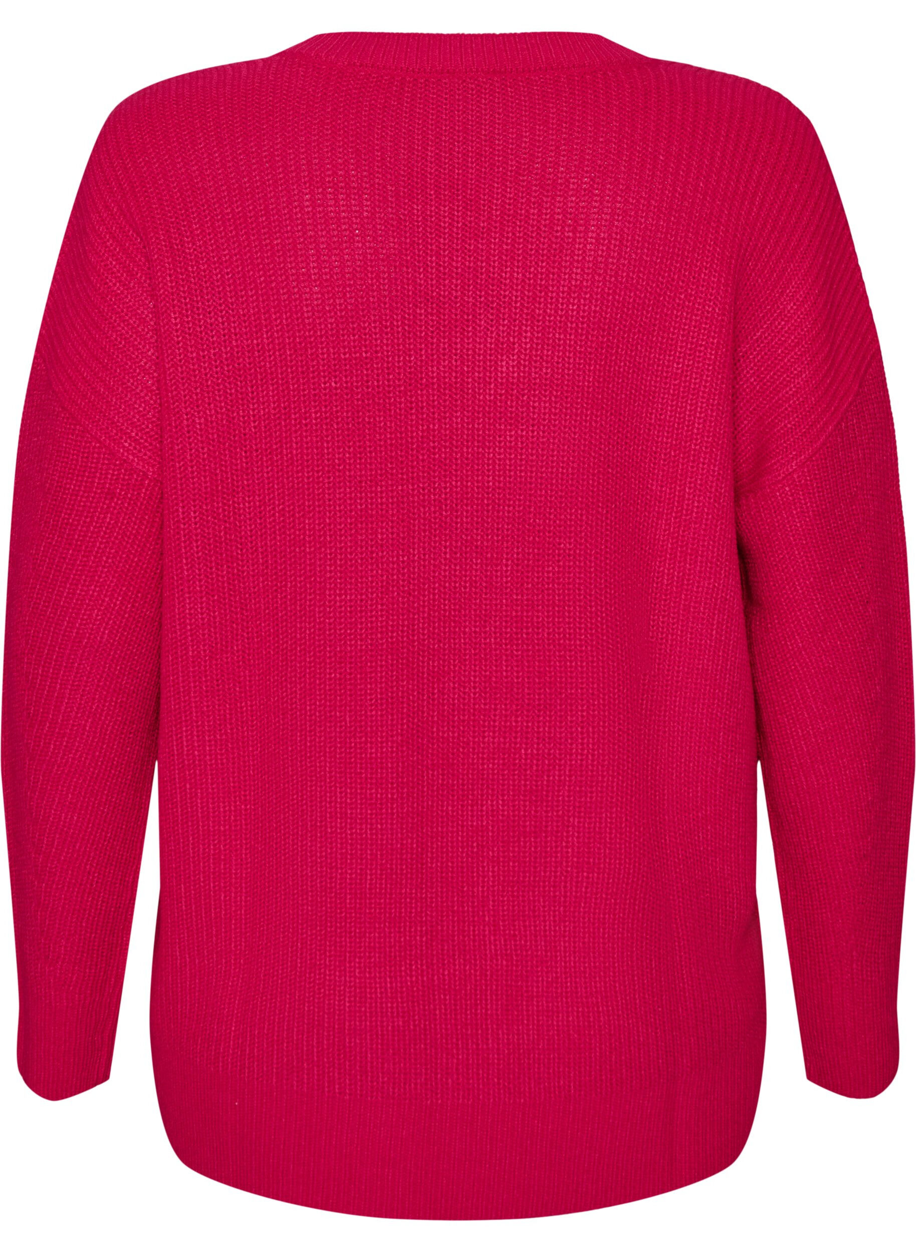 ZizziLang ribstrikket bluse med V-hals, Lyser&oslash;d, Packshot image number 1