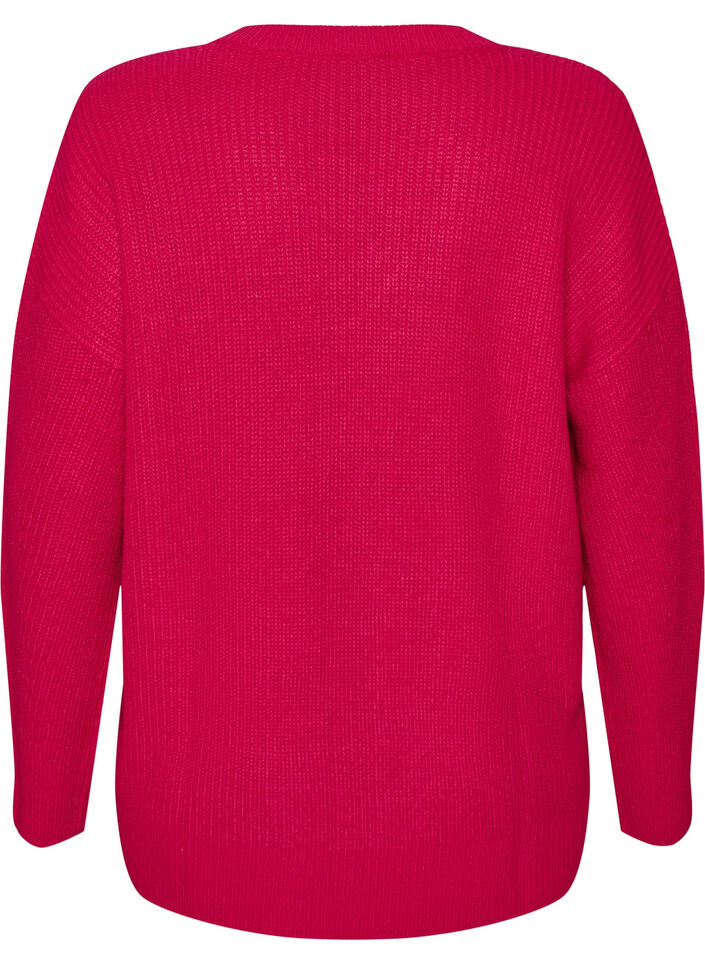 Lang ribstrikket bluse med V-hals, Lyser&oslash;d, Packshot image number 1