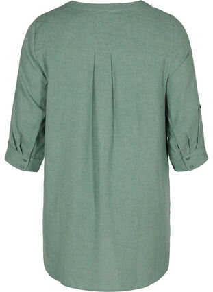 Lang skjorte med v-hals og brystlommer, Balsam Green, Packshot image number 1