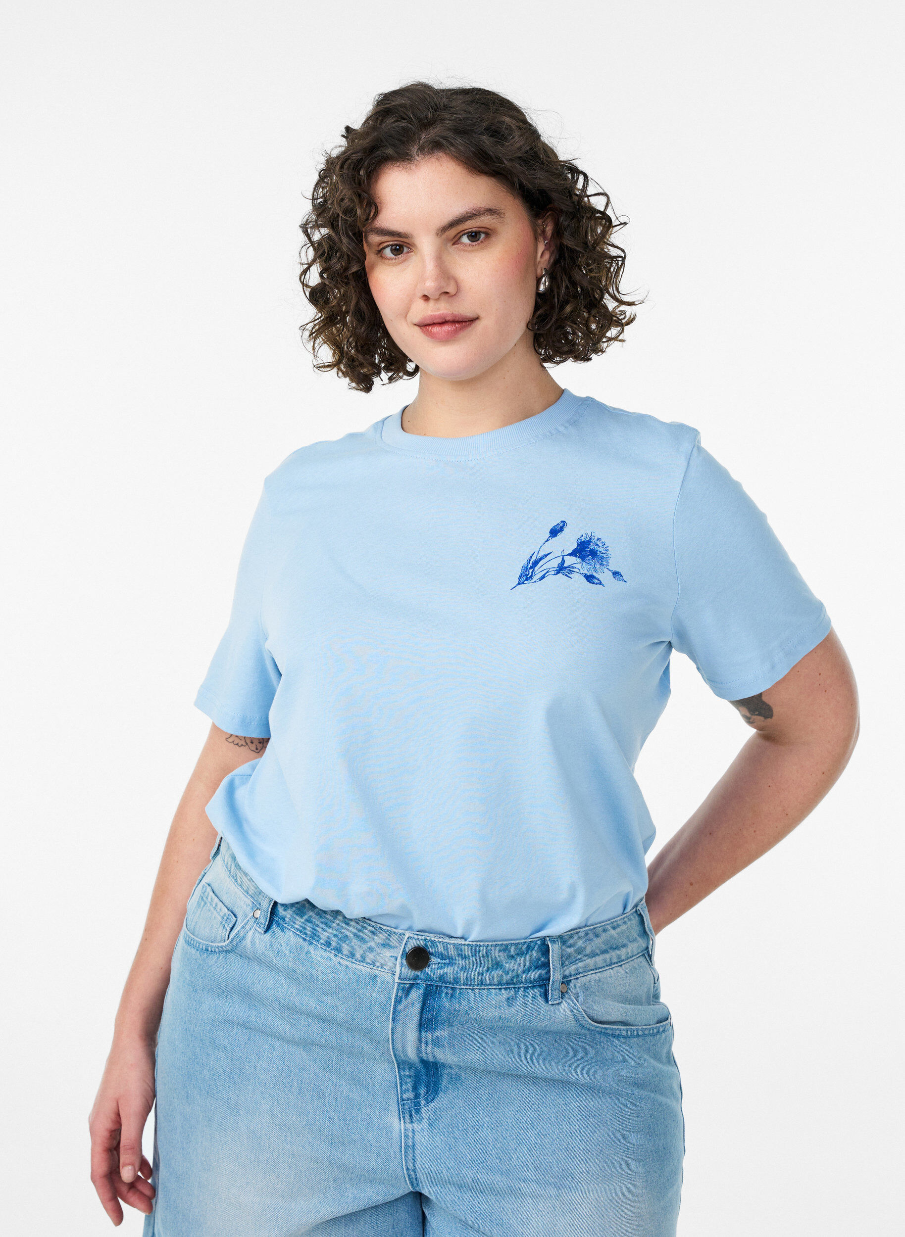 T-shirt i bomuld med print, Bl&aring;, Model