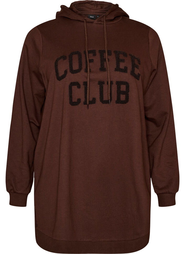 Hoodie med frott&eacute;-inspireret tekstmotiv, Brun, Packshot image number 0