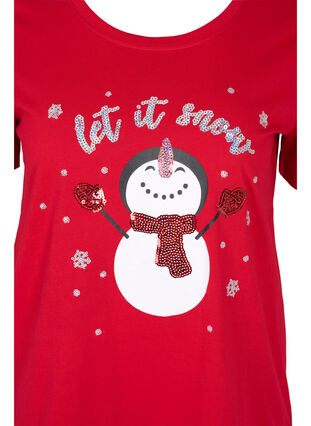 Jule t-shirt i bomuld, Tango Red Snowman, Packshot image number 2