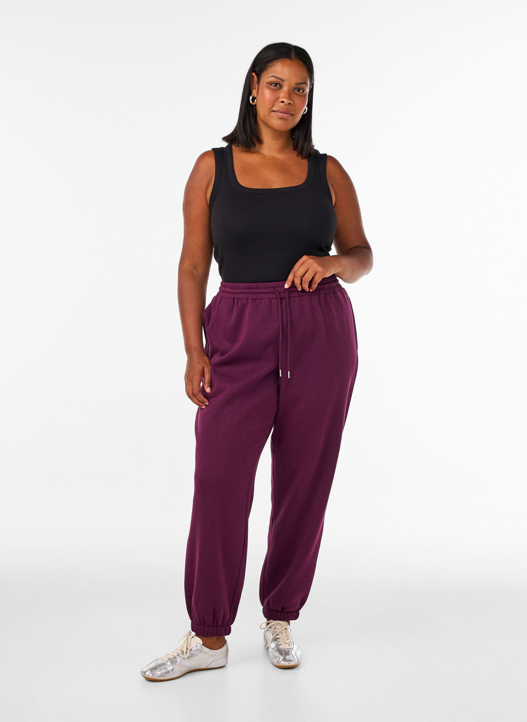 ZizziSweatpants med h&oslash;j talje og bindeb&aring;nd, Lilla, Model image number 0