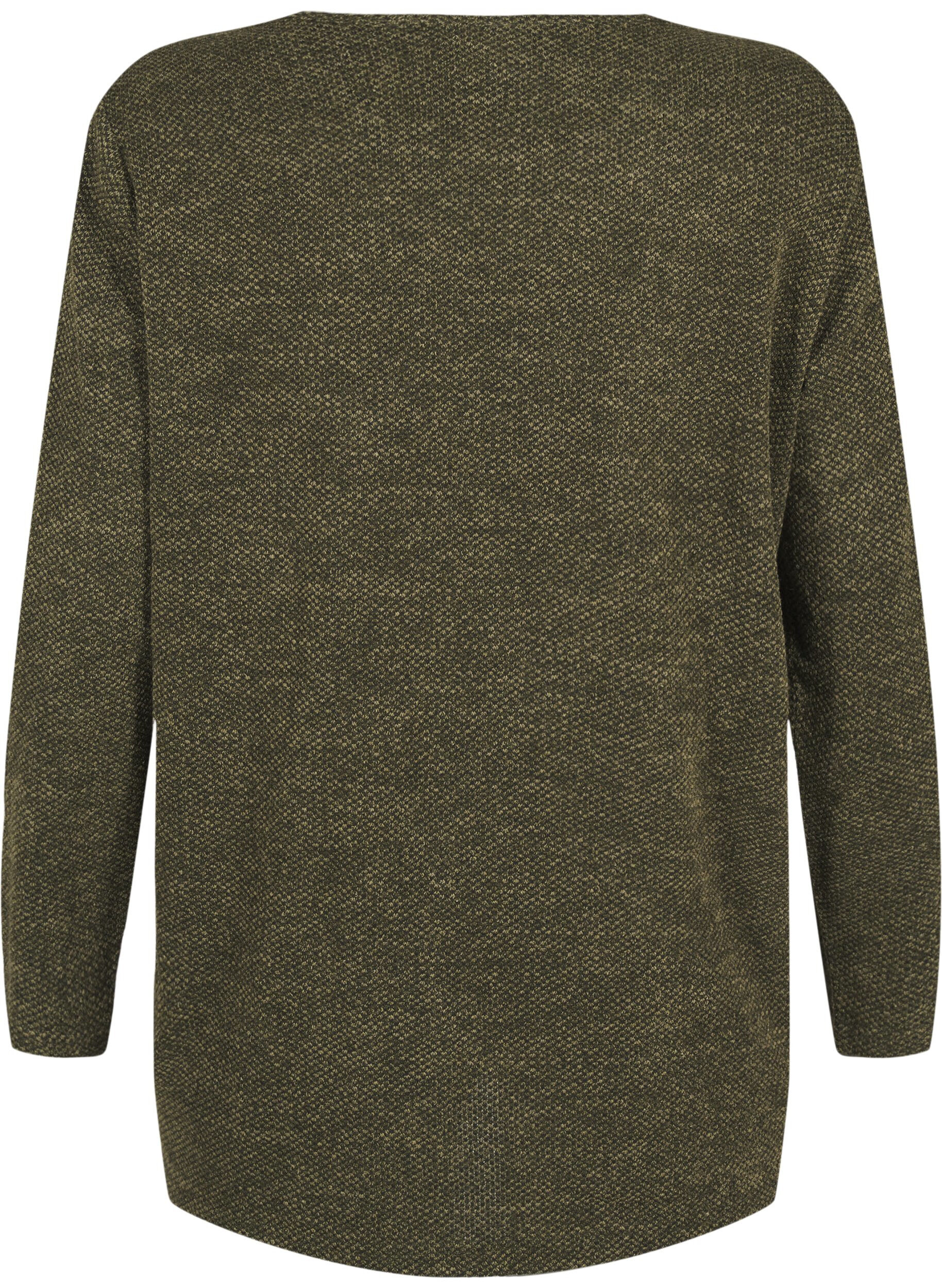 Zizzi Meleret bluse med rund hals og lange &aelig;rmer, Winter Moss, Packshot image number 1