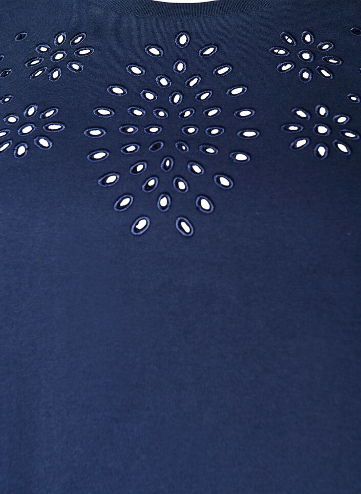 T-shirt i &oslash;kologisk bomuld med hulbroderi, Bl&aring;, Packshot image number 2