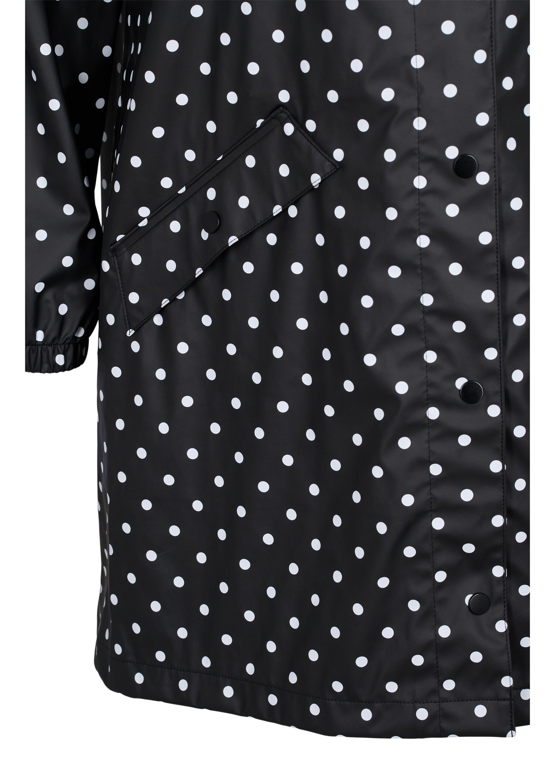 Zizzi Prikket regnjakke med h&aelig;tte, Black W/White Dot, Packshot image number 3