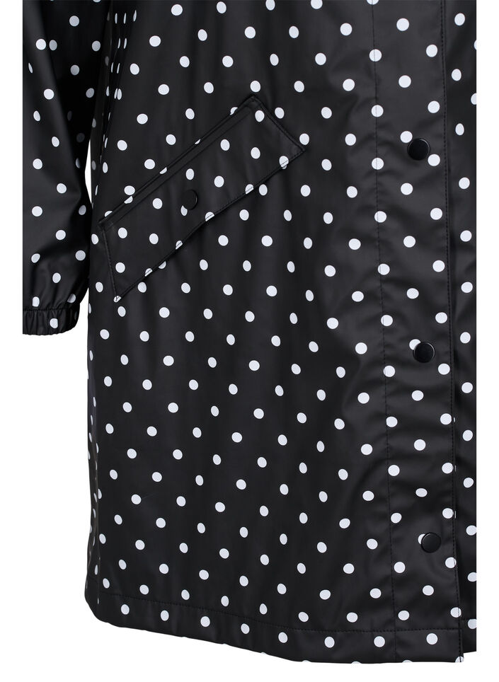 Prikket regnjakke med hætte, Black W/White Dot, Packshot image number 3