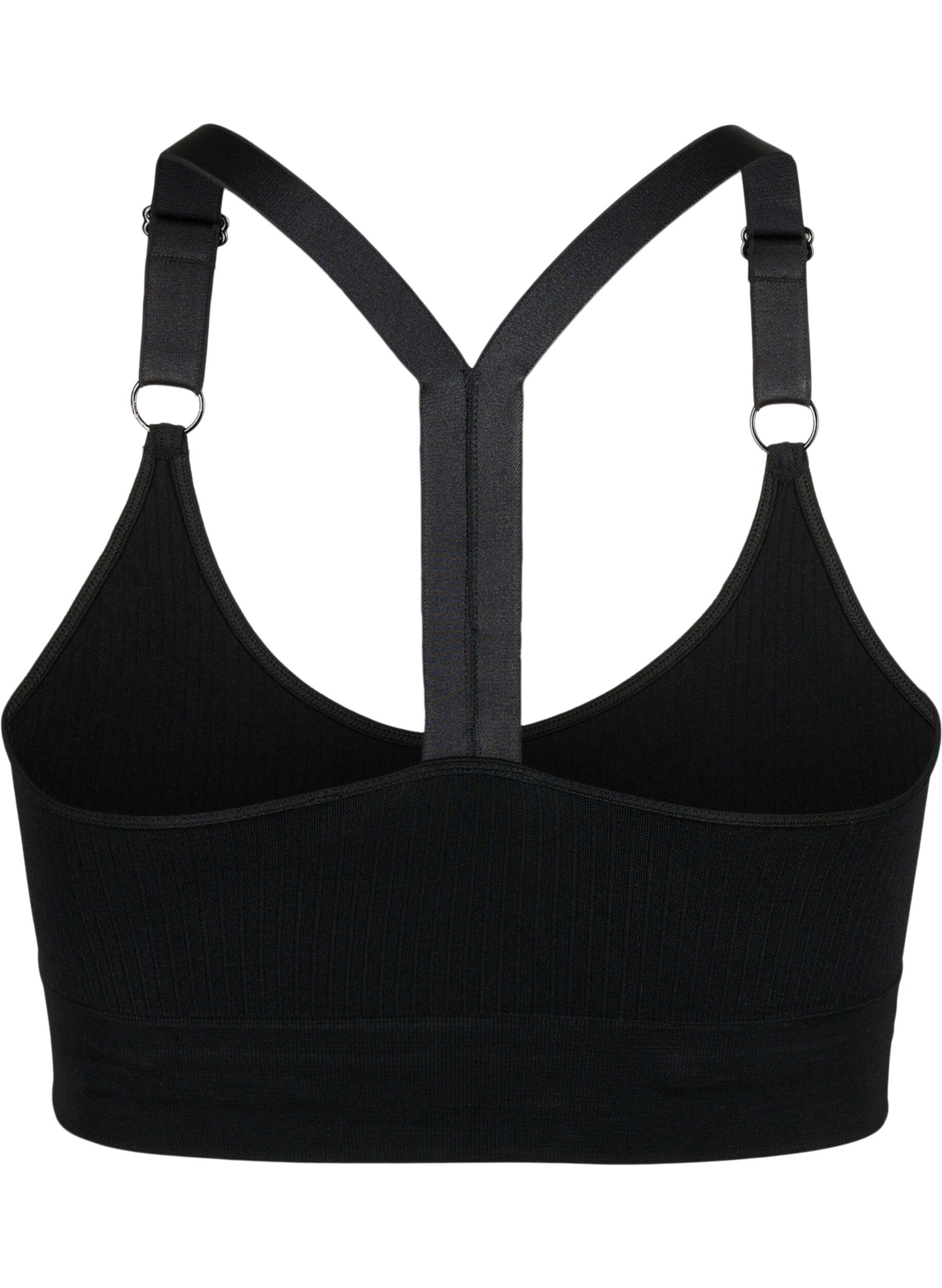 Zizzi Seamless sports bh i ribkvalitet, Black, Packshot image number 1