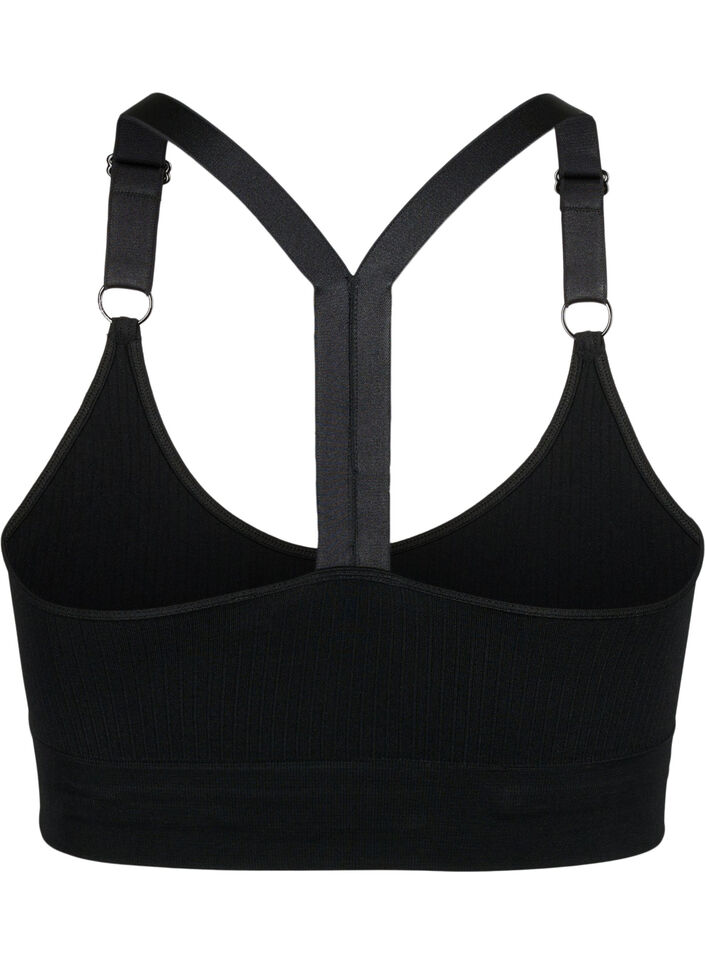 Seamless sports bh i ribkvalitet, Black, Packshot image number 1