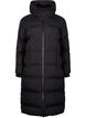 Lang puffer vinterjakke med h&aelig;tte, Sort, Packshot image number 0