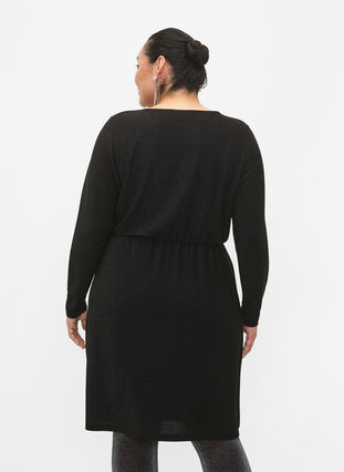 Glitterkjole med wraplook og lange ærmer, Black Black, Model image number 1