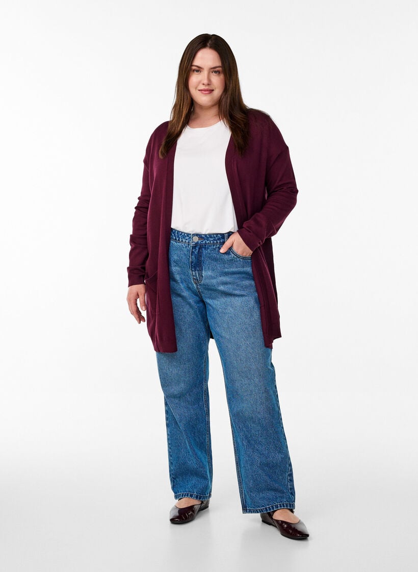 Lang strikcardigan i viskosemix, R&oslash;d, Model image number 1