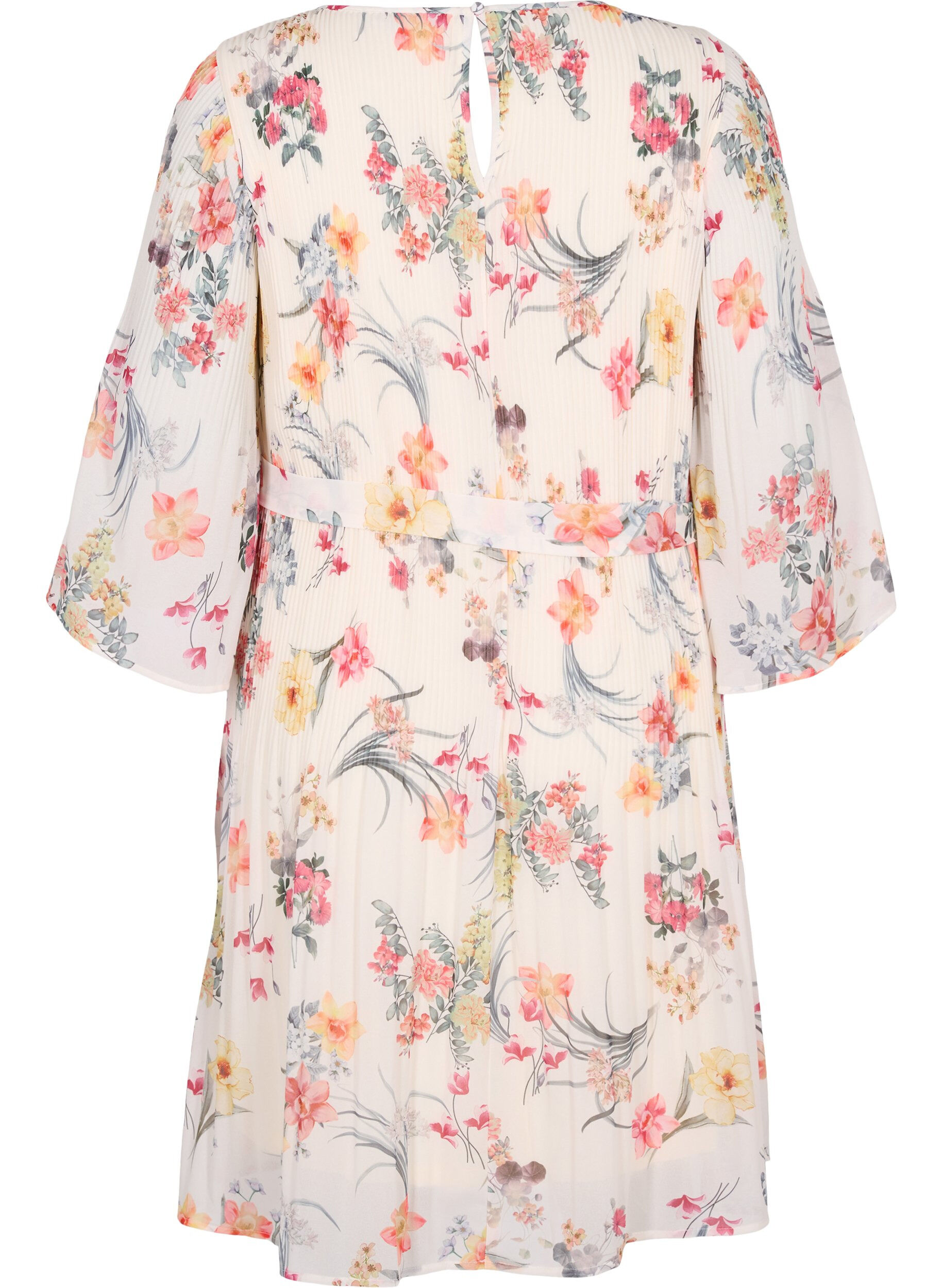 Zizzi Printet pliss&eacute;kjole med bindeb&aring;nd, Sugar Swizzle Flower, Packshot image number 1
