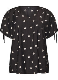 Viskosebluse med rynkede &aelig;rmer, Sort