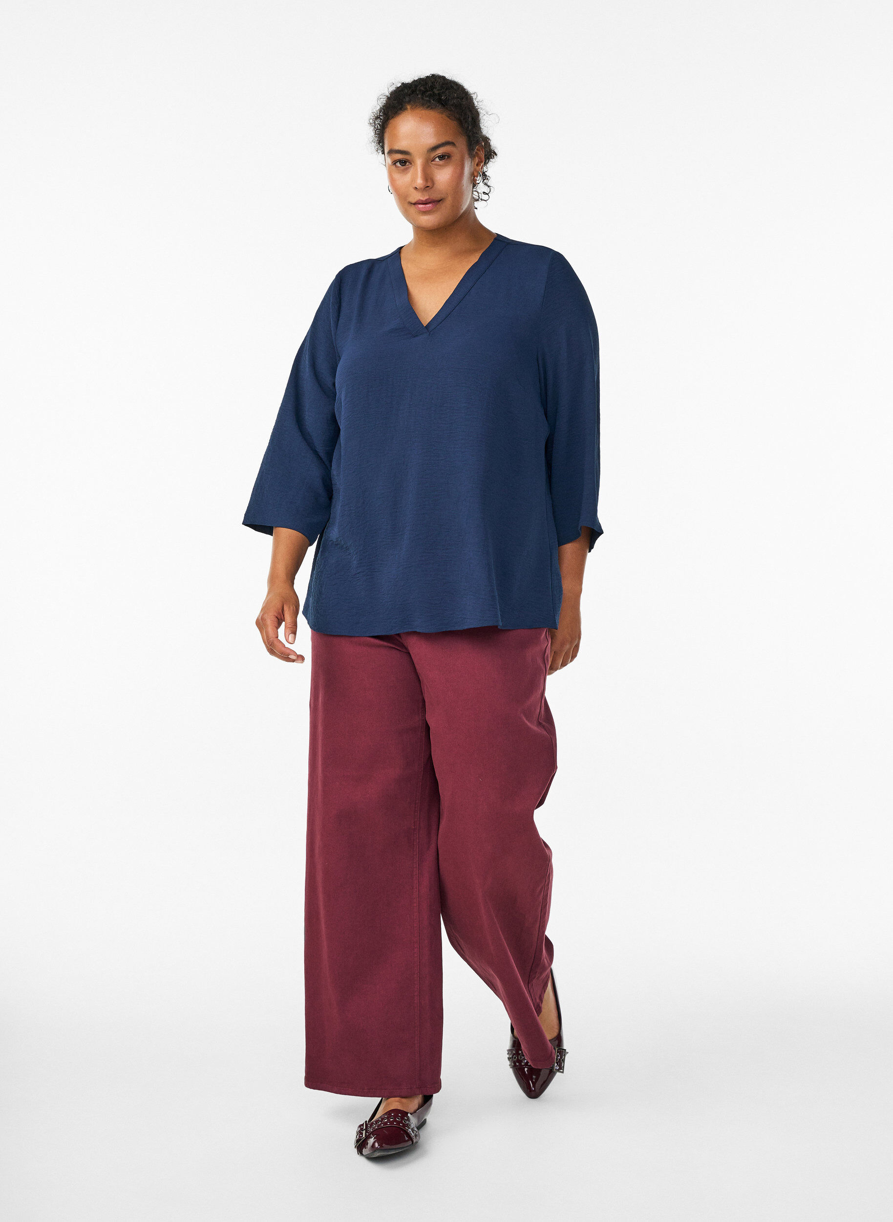 ZizziBluse med 3/4 &aelig;rmer, Bl&aring;, Model image number 1