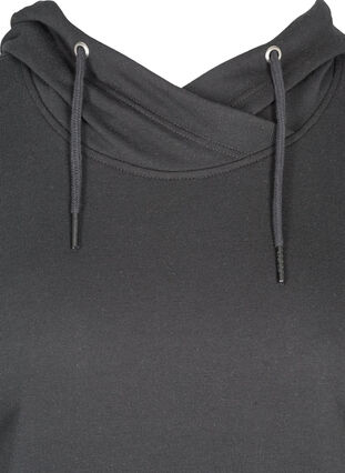 Ensfarvet sweatkjole med hætte, Black, Packshot image number 2