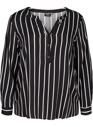 Stribet bluse i viskose, Black White stripe, Packshot image number 0