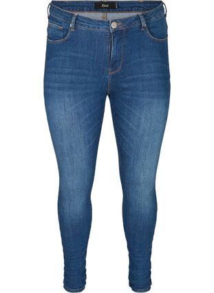 Højtaljede super slim Amy jeans, Blue denim, Packshot image number 0