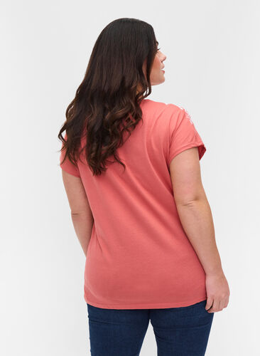 Bomulds t-shirt med printdetaljer, Faded RoseMel feath, Model image number 1
