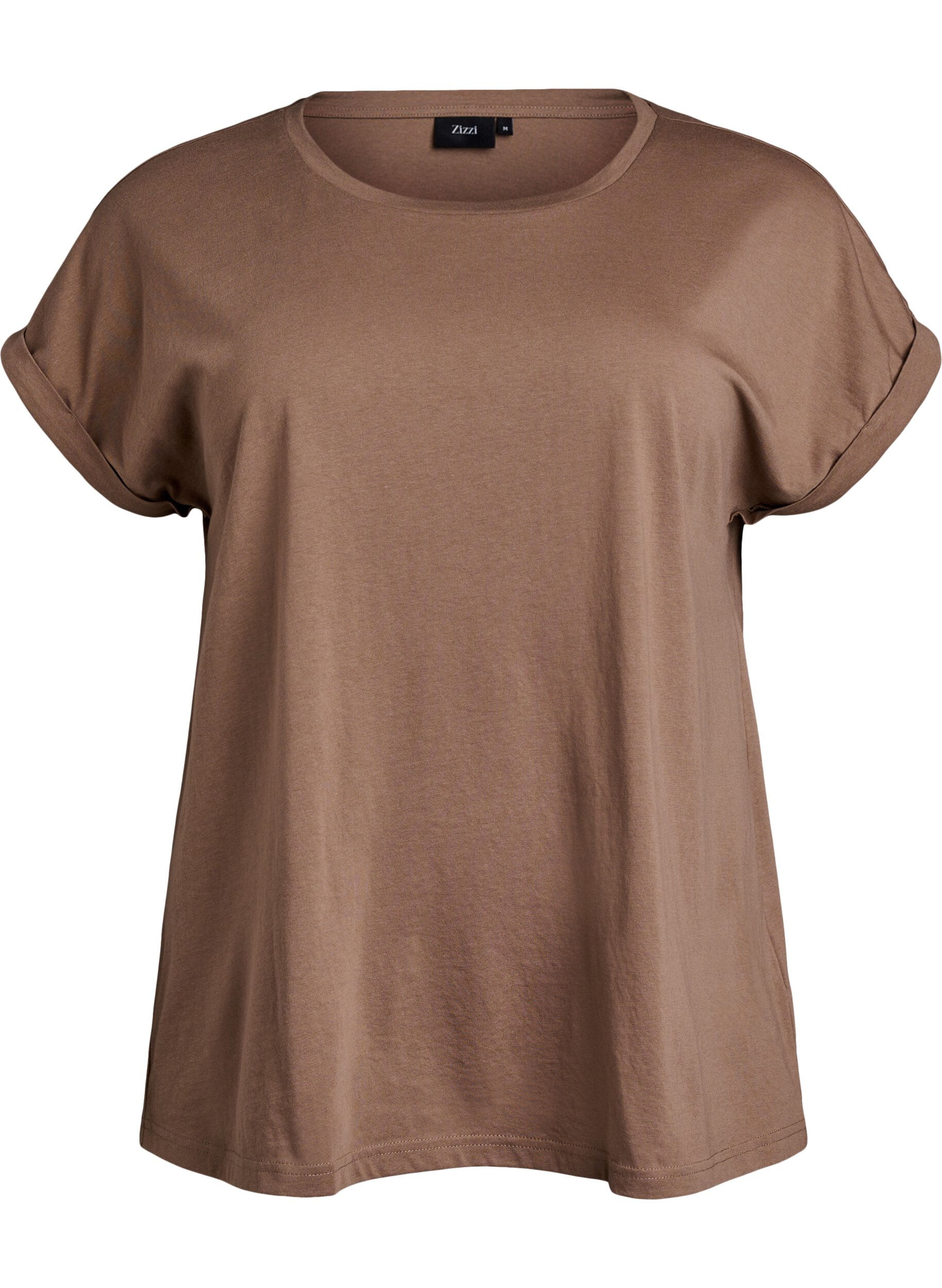 ZizziKort&aelig;rmet t-shirt i bomuldsblanding, Brun, Packshot image number 0