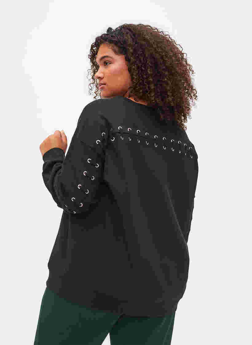Bomulds sweatshirt med snøredetaljer, Black, Model image number 1