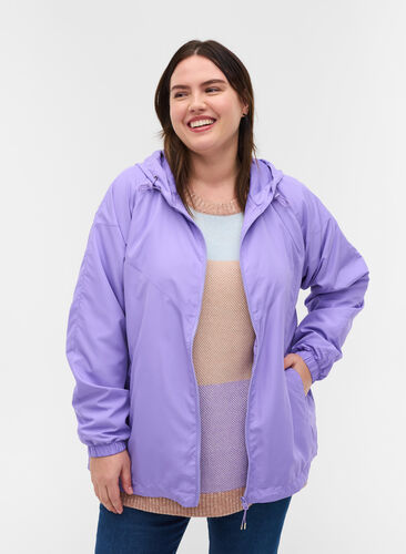Kort jakke med hætte og justerbar bund, Paisley Purple, Model image number 0