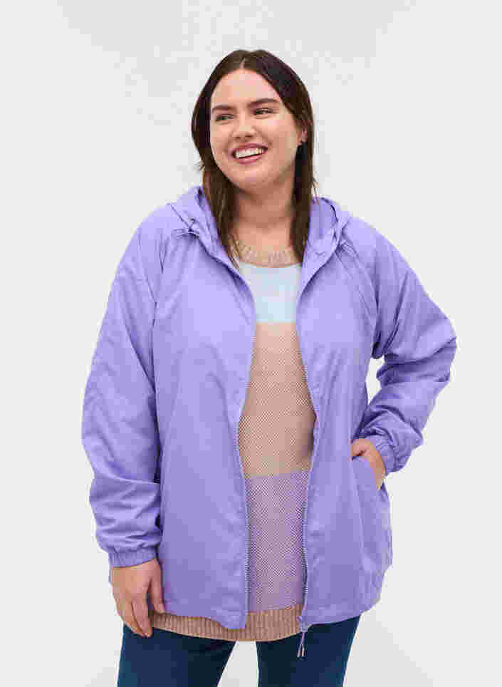 Kort jakke med hætte og justerbar bund, Paisley Purple, Model