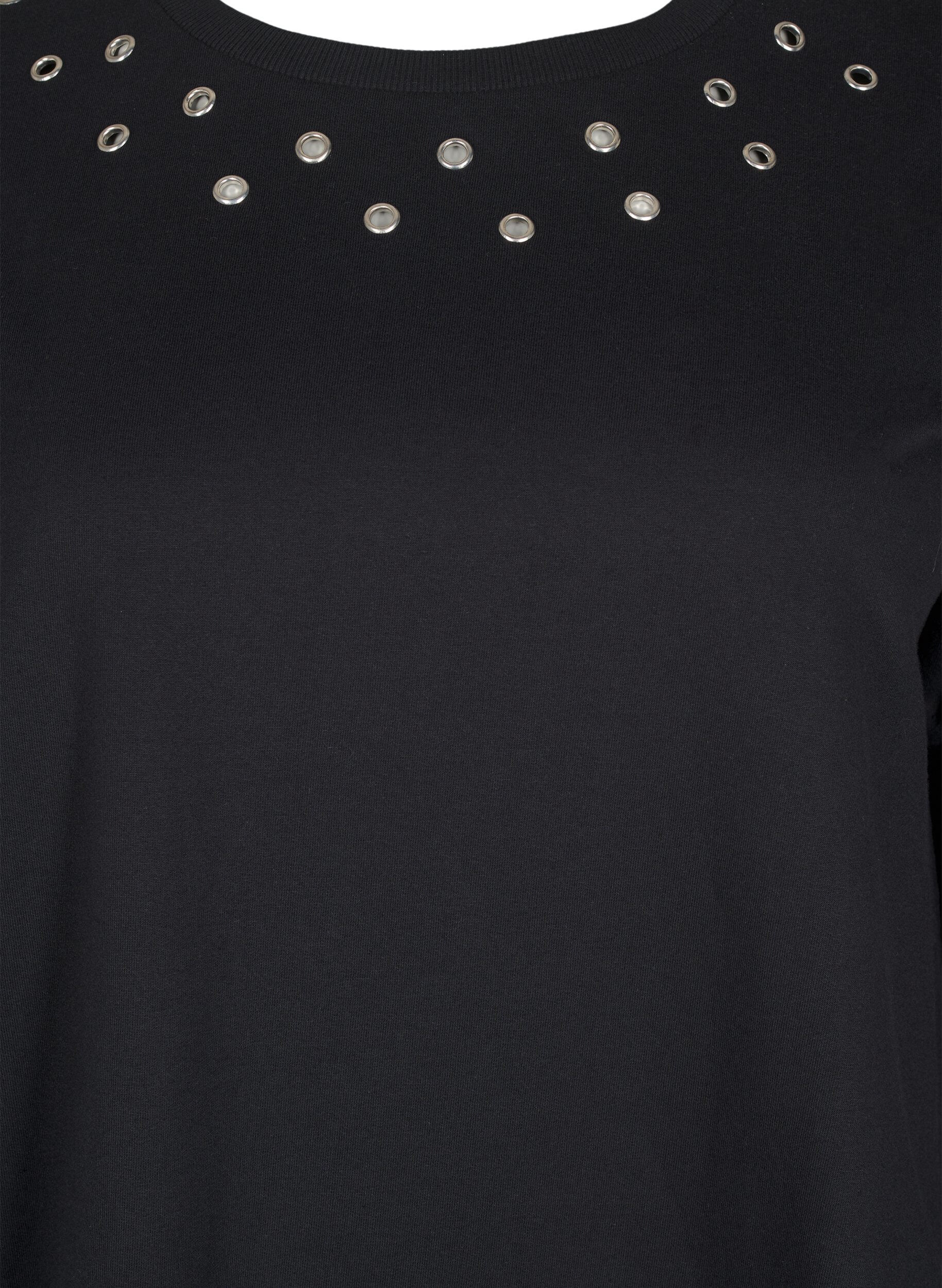 Zizzi Sweat tunika med eyelets, Black, Packshot image number 2