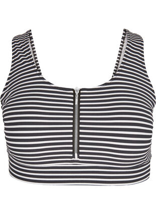Stribet bikini top med lynlåsdetalje, Navy Striped, Packshot image number 0