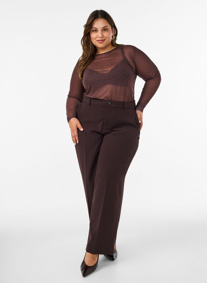 Meshbluse med print, Brun, Model image number 1
