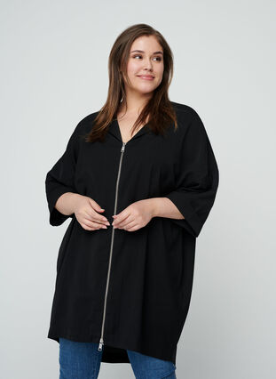 Oversize tunika med lynlås, Black, Model image number 0
