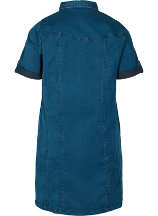 Kortærmet denim kjole, Blue denim, Packshot image number 1