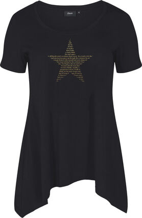 Kortærmet bomulds t-shirt med a-form, Black w. Gold Star, Packshot image number 2