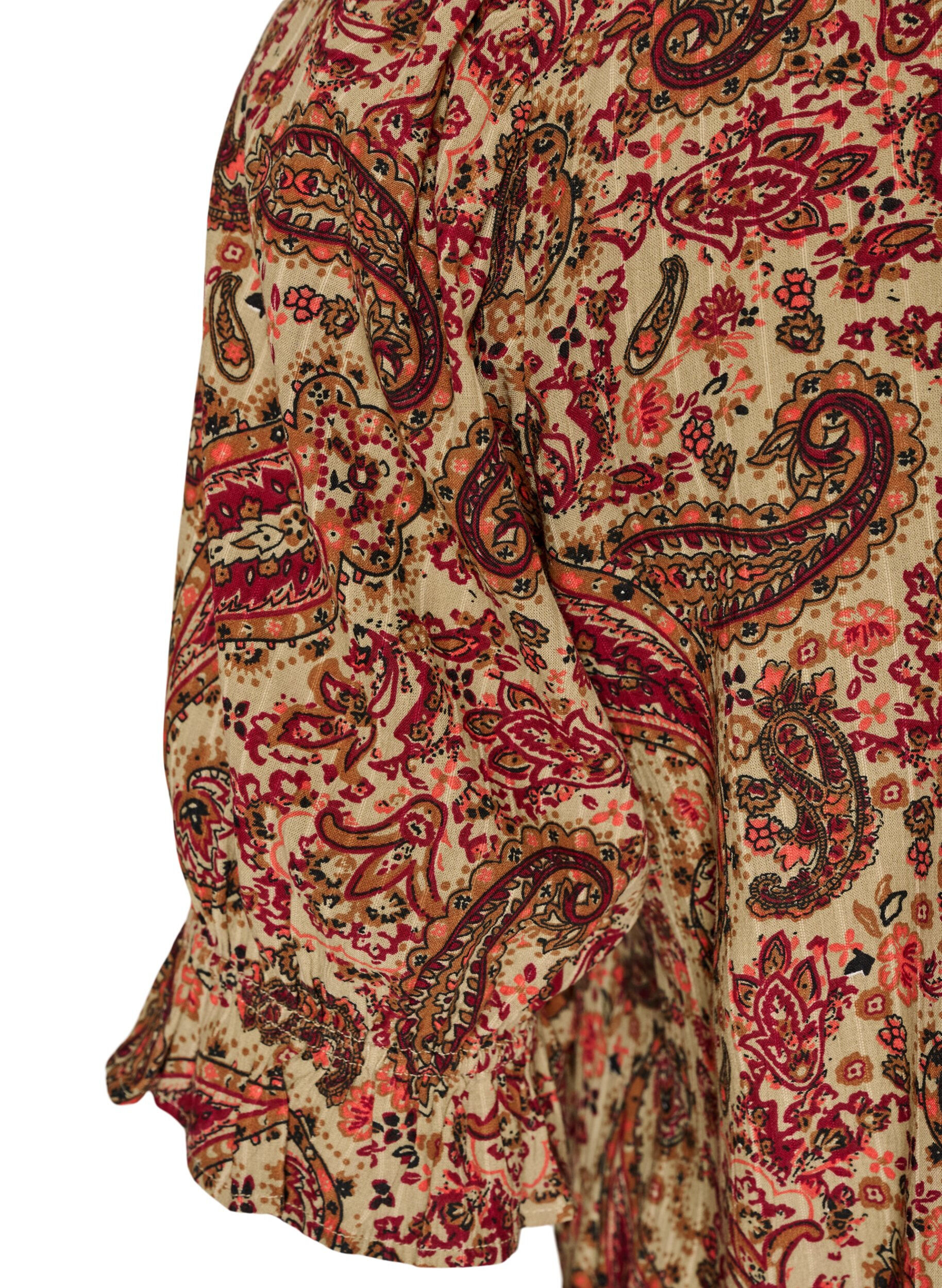 ZizziViskosebluse med paisleyprint og firkantet udsk&aelig;ring, Brun, Packshot image number 3