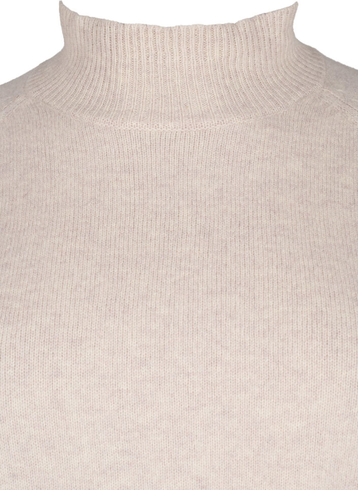 Strikbluse i merinould med turtleneck, Pumice Stone Mel., Packshot image number 2