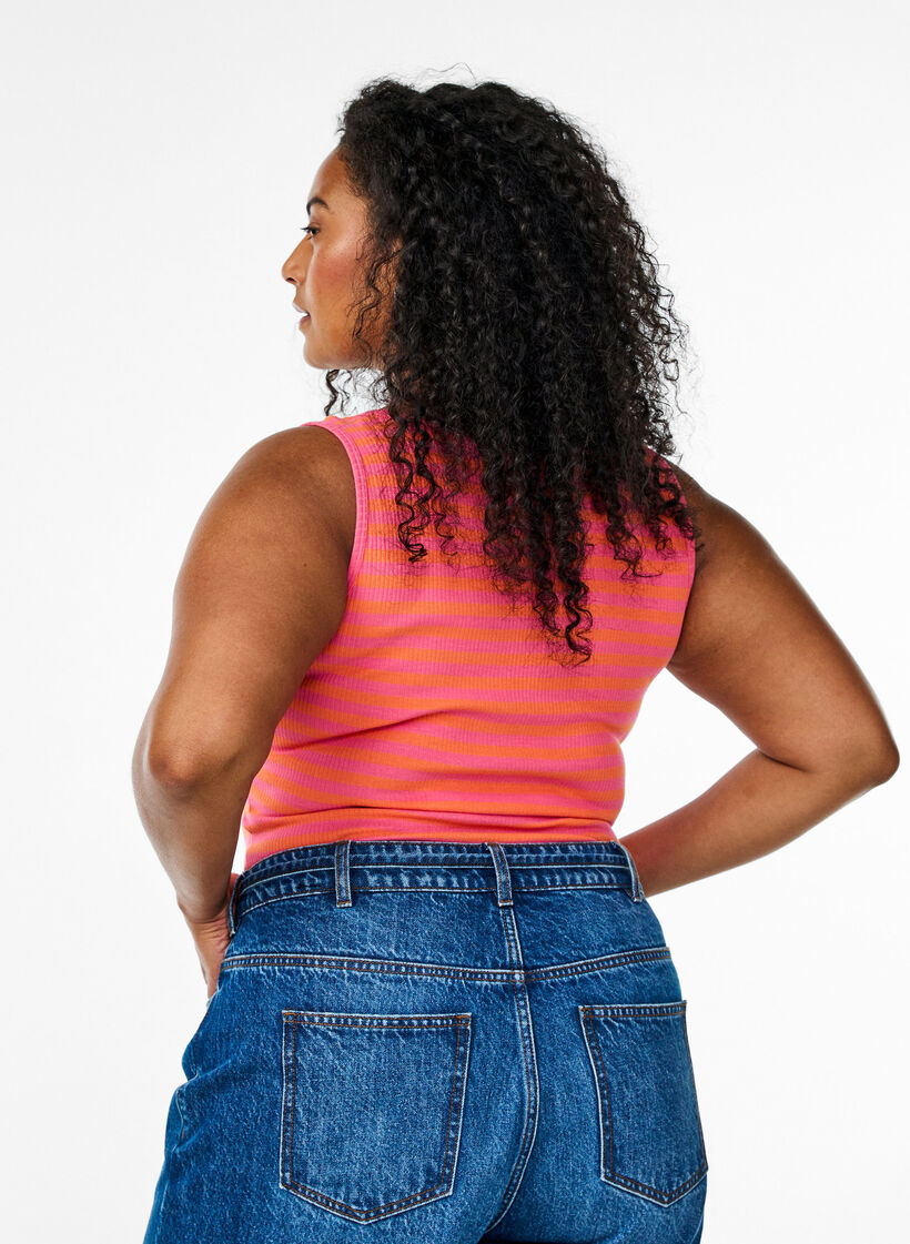 Stribet tanktop med ribstruktur, Orange, Model image number 2