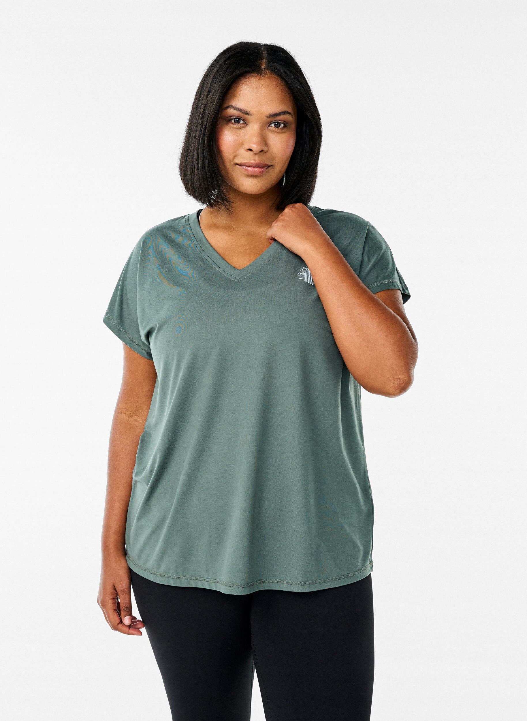 ZizziL&oslash;s tr&aelig;nings t-shirt med v-hals, Gr&oslash;n, Model image number 0