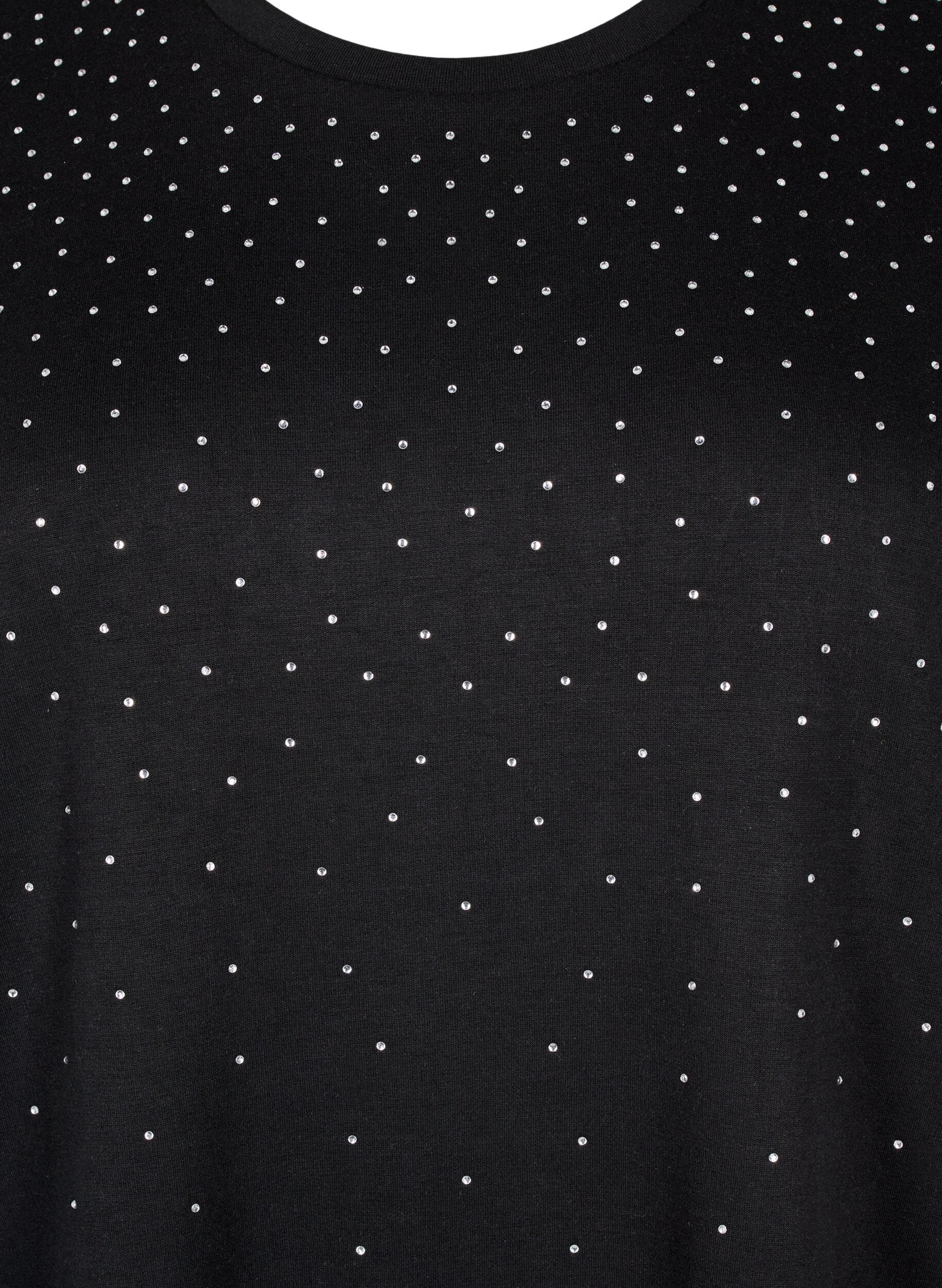 ZizziT-shirt med rhinsten og rund hals, Sort, Packshot image number 2