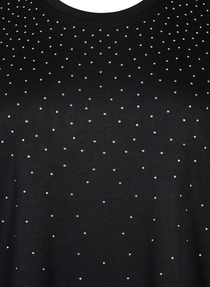 T-shirt med rhinsten og rund hals, Sort, Packshot image number 2