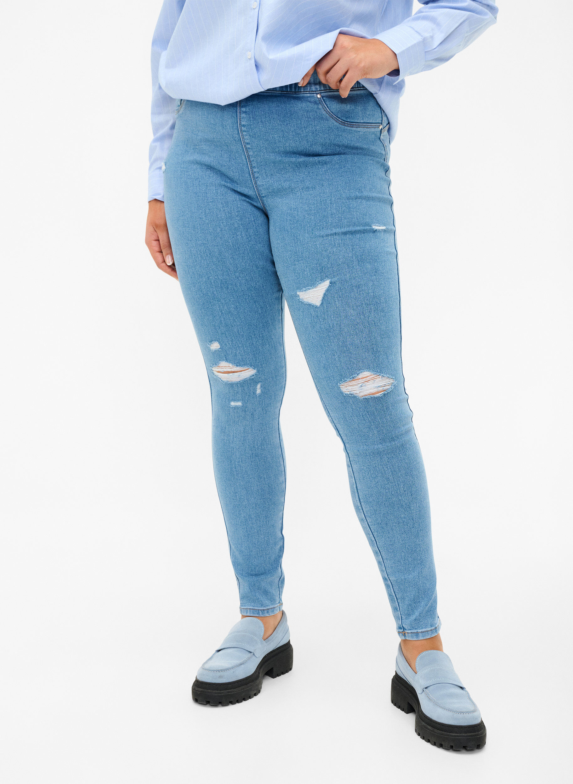 Zizzi Jeggings med slid, Light Blue, Model image number 2